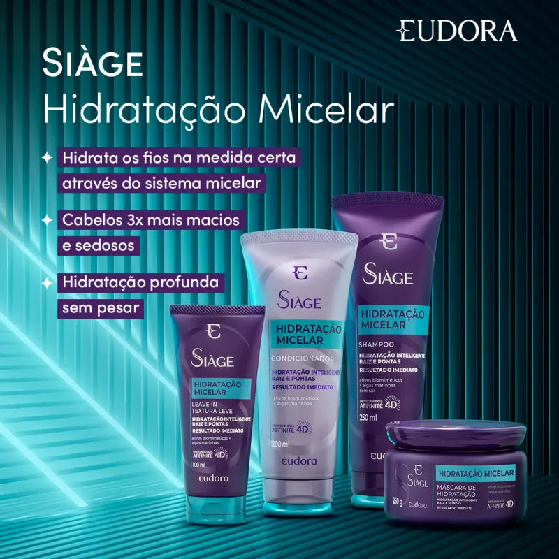 Combo Eudora Siàge Hidratação Micelar: Shampoo 250ml + Condicionador 200ml + Máscara Capilar 250g
