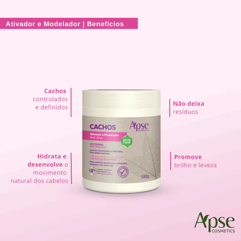 Ativador e Modelador Anti-Frizz Cachos 500g - No Poo / Low Poo - Ação Condicionante