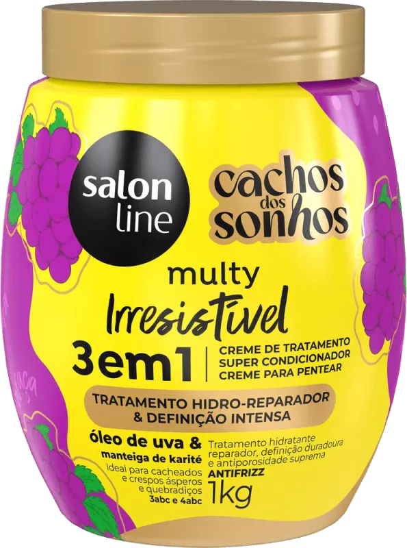 CREME DE PENTEAR SALON LINE 1000G CACHOS MULTY IRRESISTÍVEL UVA 3EM1