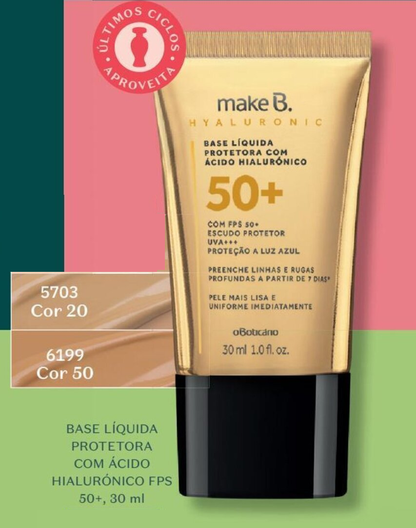 Make B. Base Líquida Protetora com Hyaluronic FPS50 30ml