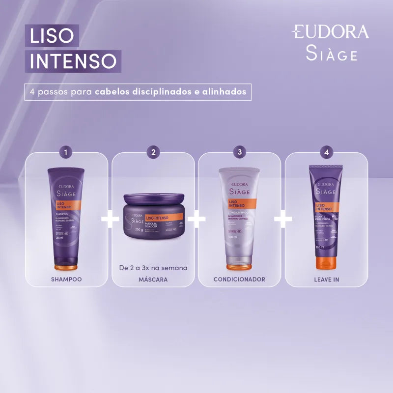 Eudora Kit Siàge Liso Intenso Shampoo + Condicionador + Máscara Capilar + Selante Finalizador (4 itens)