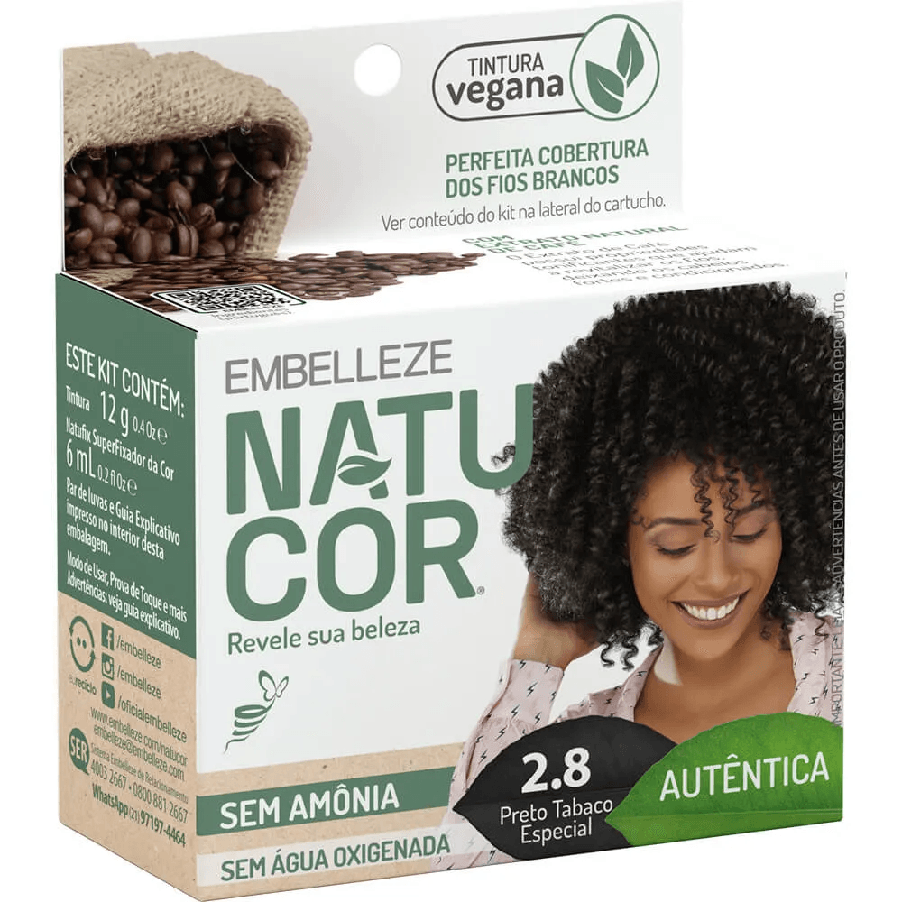 Tinta de Cabelo Natucor Naturalmente Autêntica 2.8 - Café Forte Preto Tabaco Especial