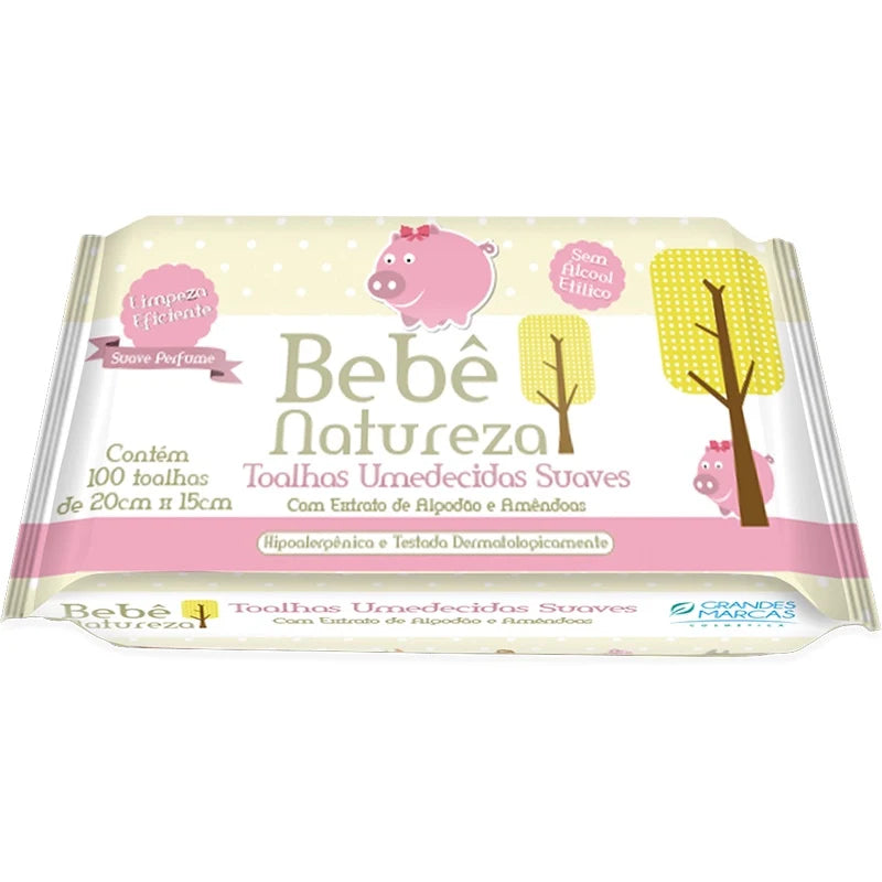 Toalha umedecida bebe natureza 100UN rosa lenco