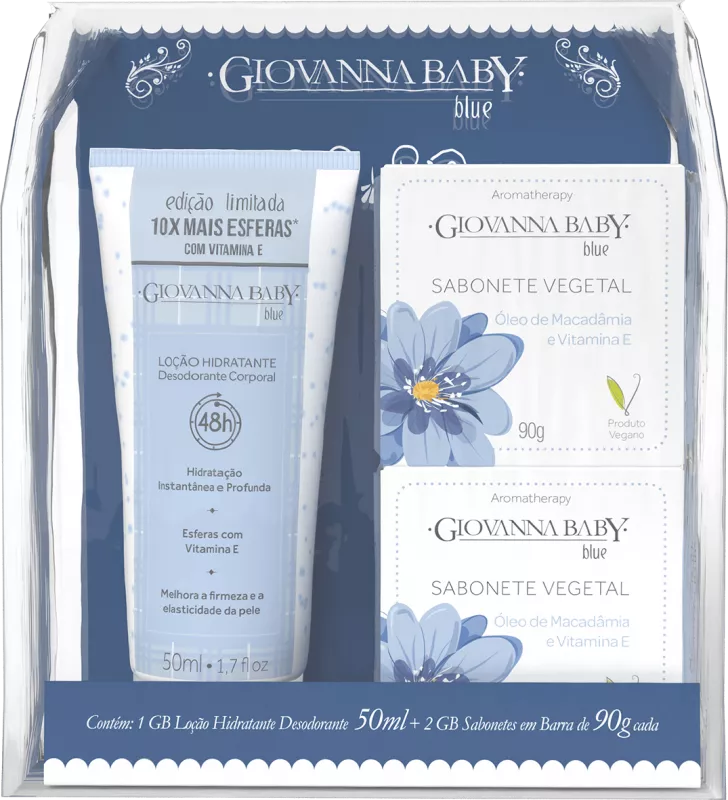 Hidratante Giovanna Baby 050ml Azul+2un Sabonete Vegetal 90g Azul