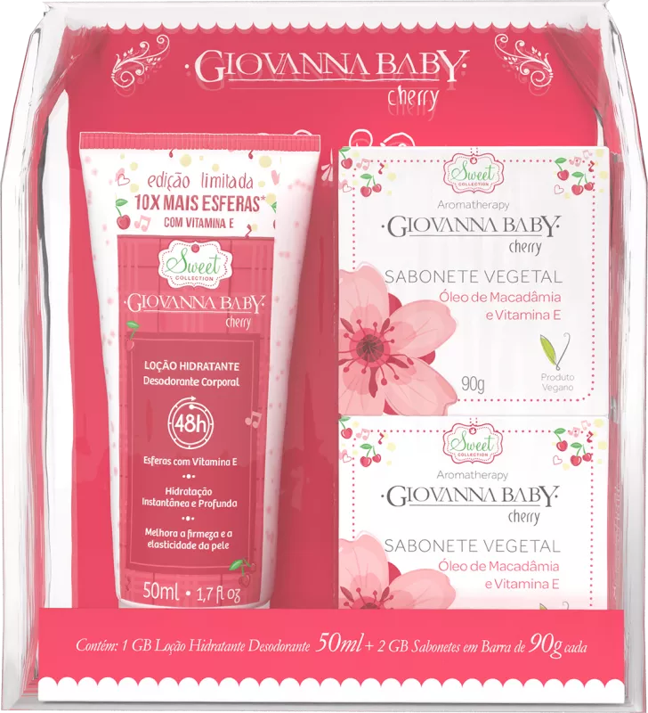 Hidratante Giovanna Baby 050ml Cherry+2un Sabonete Vegetal 90g Cherry