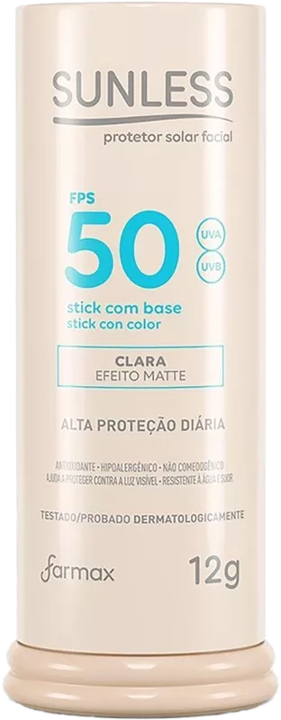 PROTETOR SOLAR FACIAL SUNLESS 012G F50 STICK COM BASE CLARA