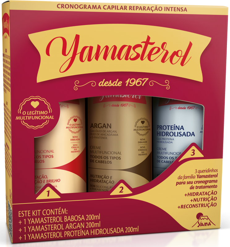 Kit Creme Yamasterol 200ml Babosa+argan+proteína Hidrolisada 03un