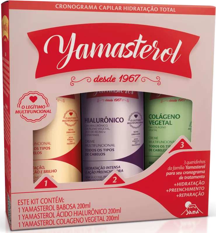 Kit Creme Yamasterol 200ml Babosa+ácido Hialurônico+colágeno Vegetal 03un