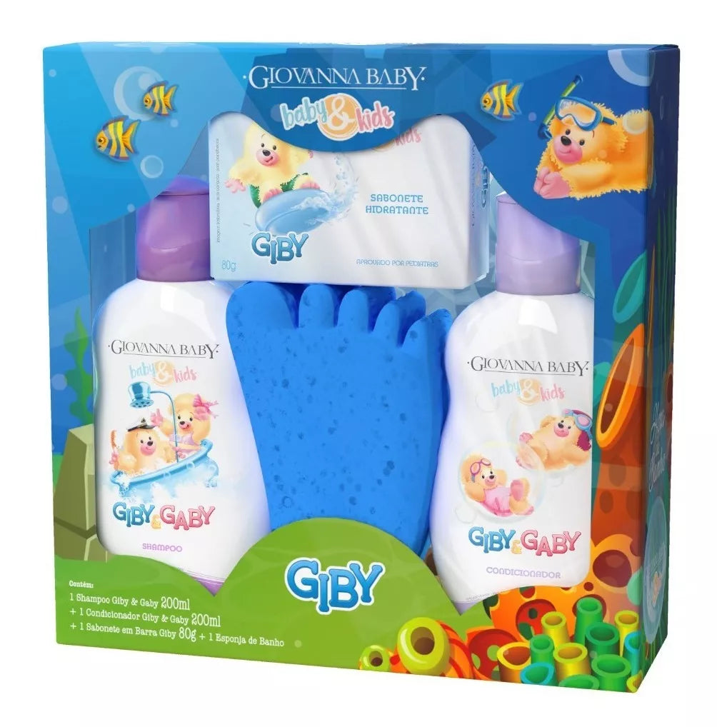 Kit Infantil Giovanna Baby Giby Hora Do Banho Azul Com Sabonete Vegetal