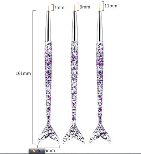 3un Pincéis Ultra Fina Para Decorar Unhas Sereia 7,9 E 11mm