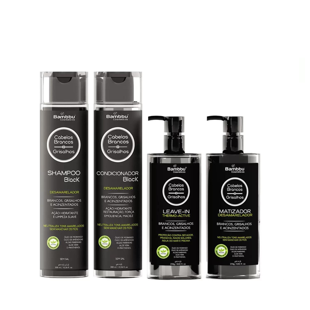 Black Kit - Shampoo, Conditioner, Tint and Leave-in for White and Grey Hair (4 steps)