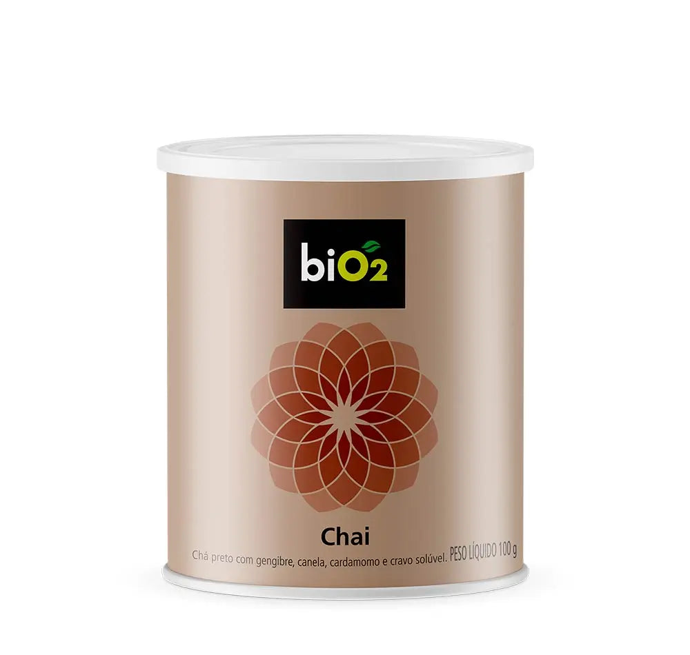 Chá preto com gengibre, canela, cardomomo, cravo em pó solúvel biO2 Chai 100 g
