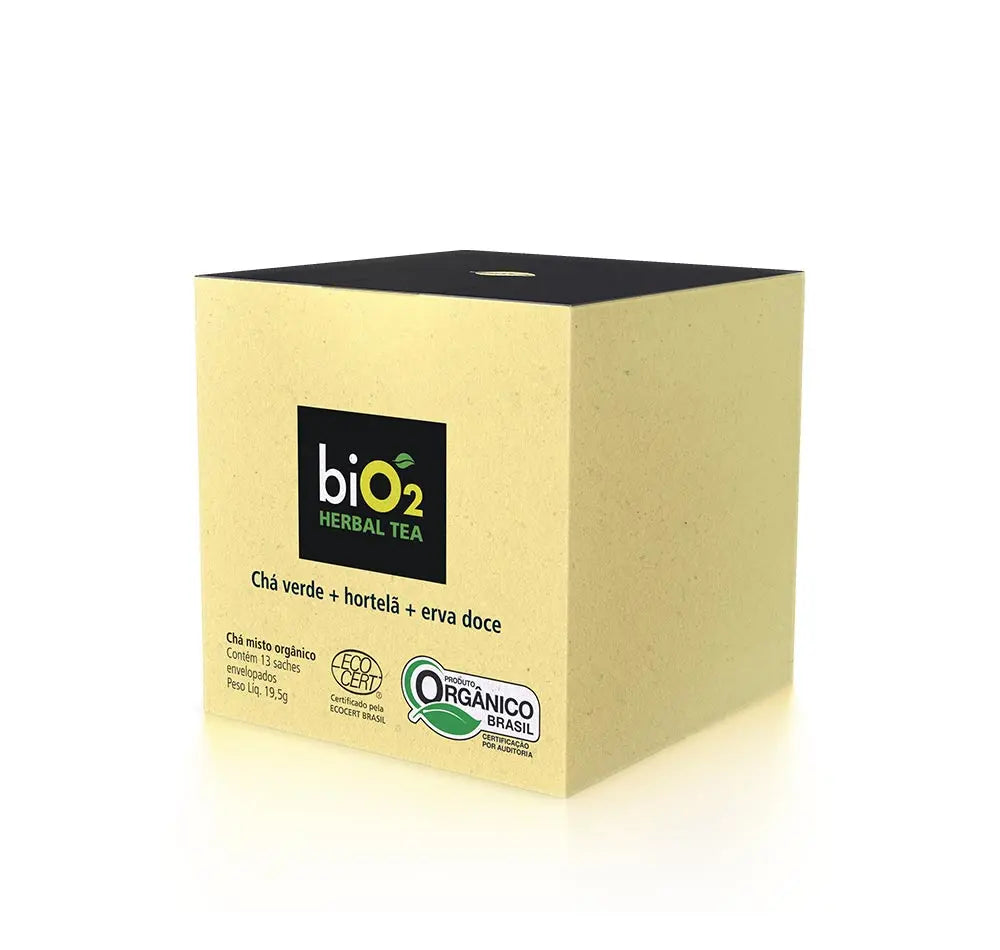 Chá Verde, Hortelã e Erva Doce biO2 Herbal Tea Caixa com 13 Sachês