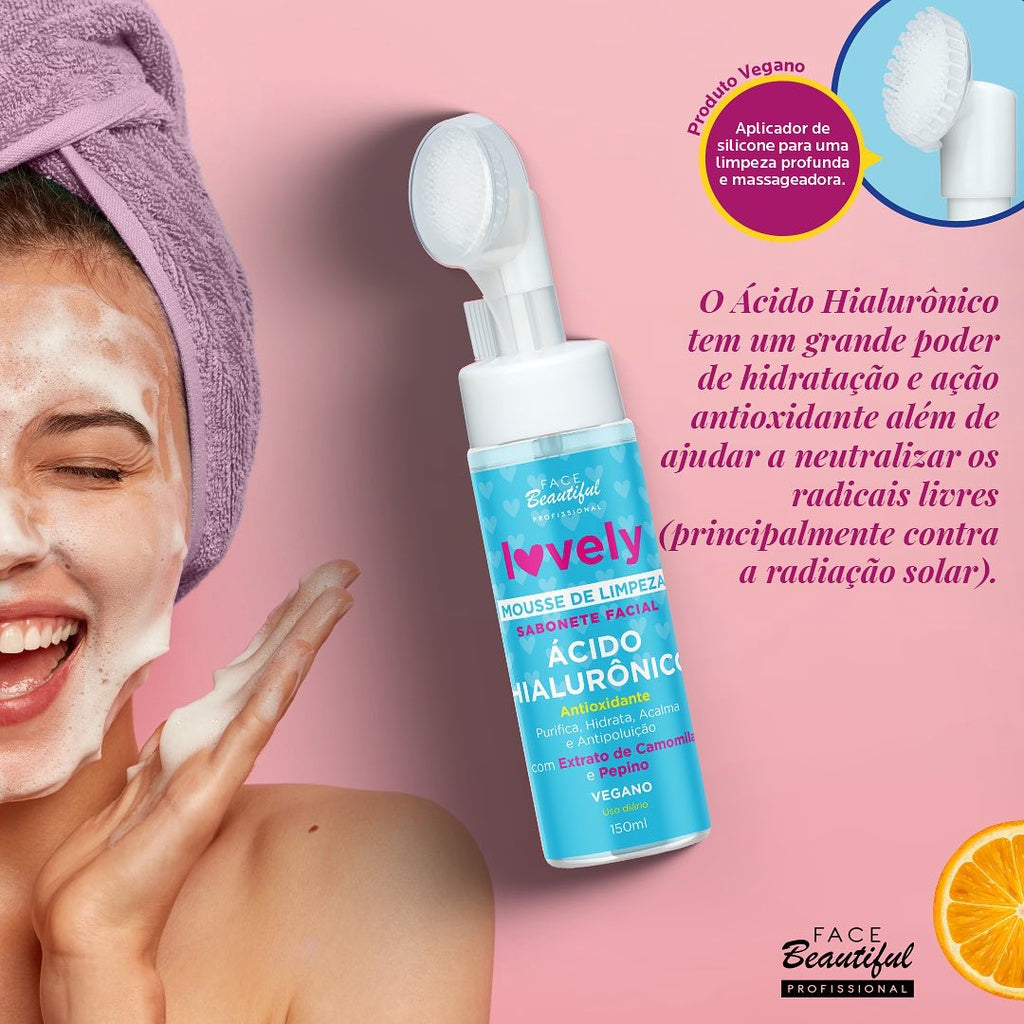 Mousse de Limpeza Sabonete Facial Ácido Hialurônico Lovely - 150ml